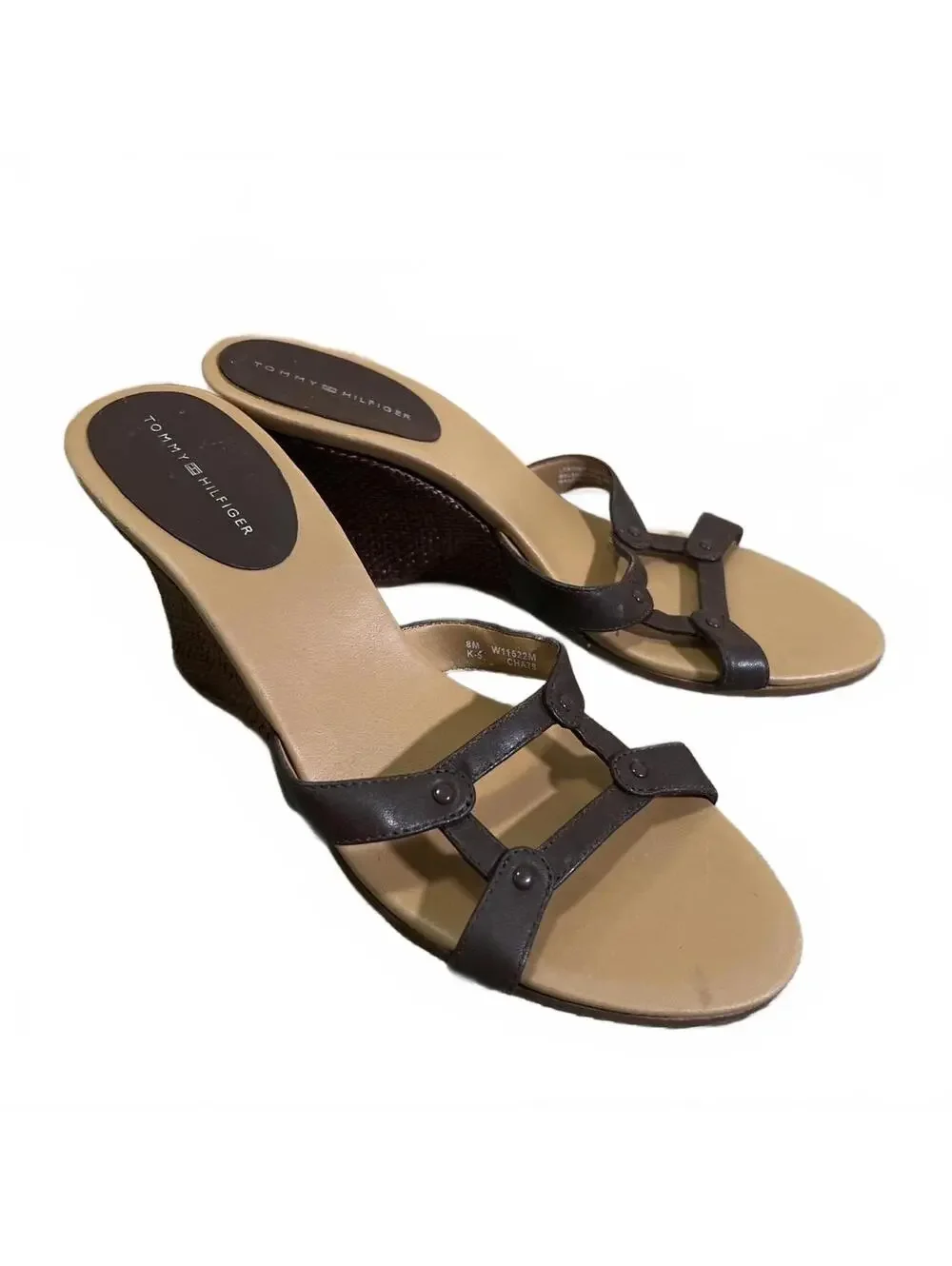 Tommy Hilfiger Womens Brown Strappy Wedge Sandals Size 8 M